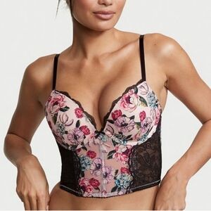 Victoria's Secret Pink Floral Embroidered Long Line Bra 32DD (5408)